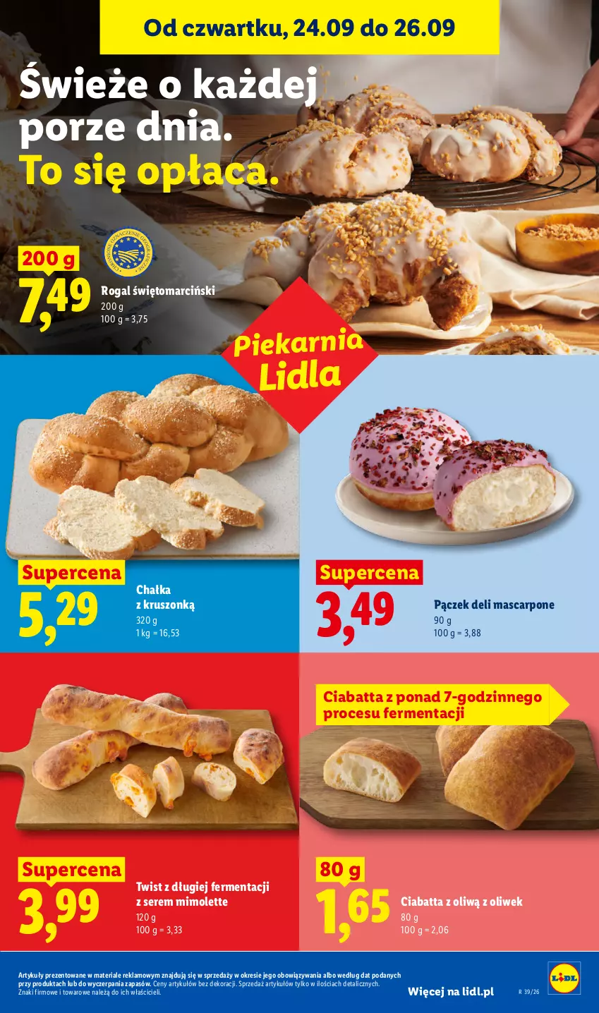 Gazetka promocyjna Lidl - Gazetka ważna od 24.09 do 26.09 - ważna 24.09 do 26.09.2026 - strona 57 - produkty: Ciabatta, Mascarpone, Mimolette, Pączek, Por, Rogal, Ser