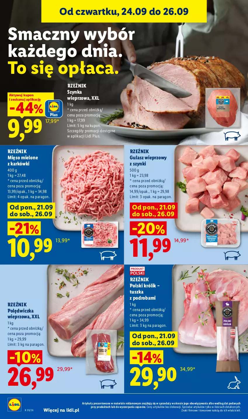Gazetka promocyjna Lidl - Gazetka ważna od 24.09 do 26.09 - ważna 24.09 do 26.09.2026 - strona 60 - produkty: Królik, Mięso, Mięso mielone, Polędwiczka wieprzowa, Szynka, Szynka wieprzowa, Tusz
