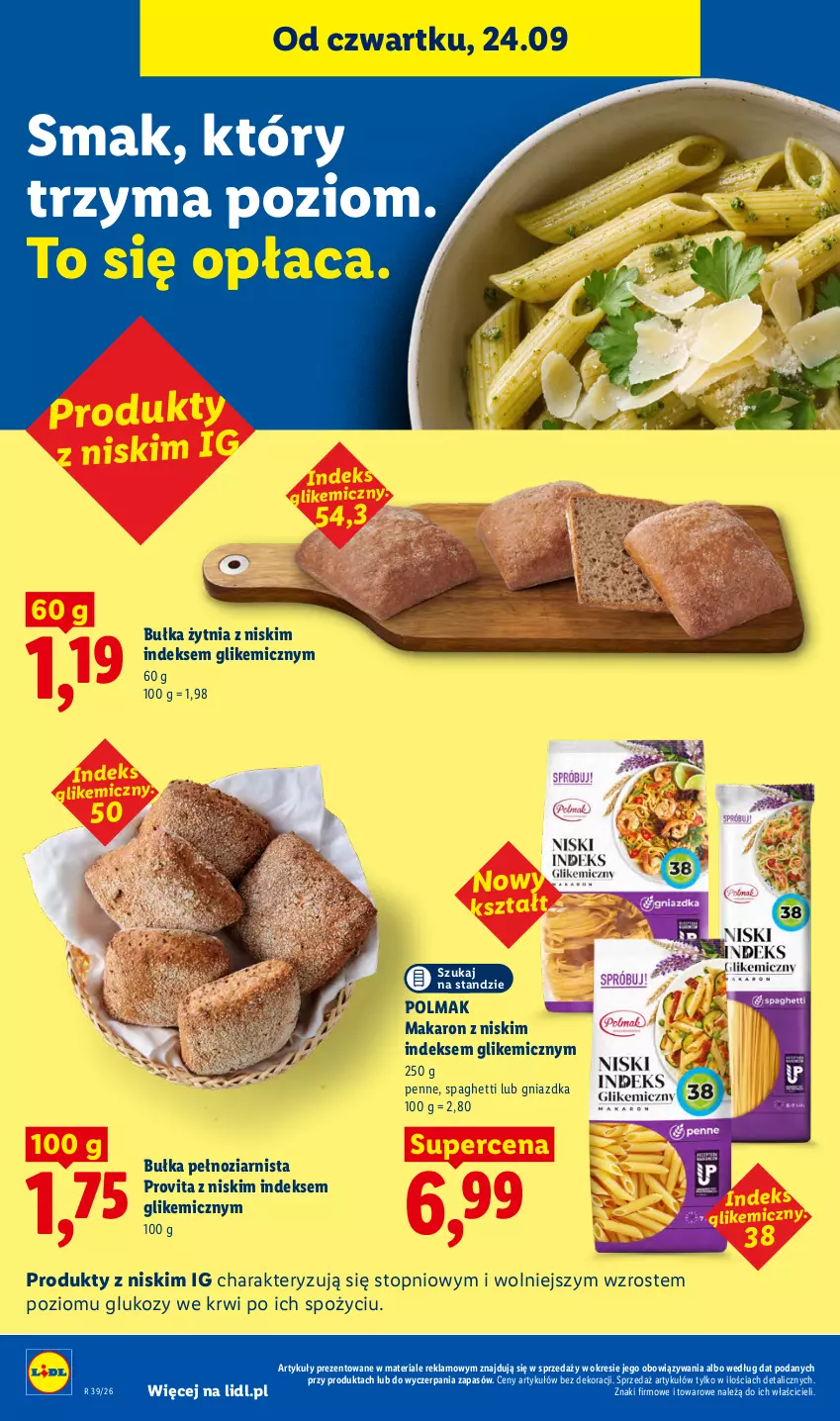 Gazetka promocyjna Lidl - Gazetka ważna od 24.09 do 26.09 - ważna 24.09 do 26.09.2026 - strona 68 - produkty: Bułka, Makaron, Olma, Penne, Spaghetti, Top