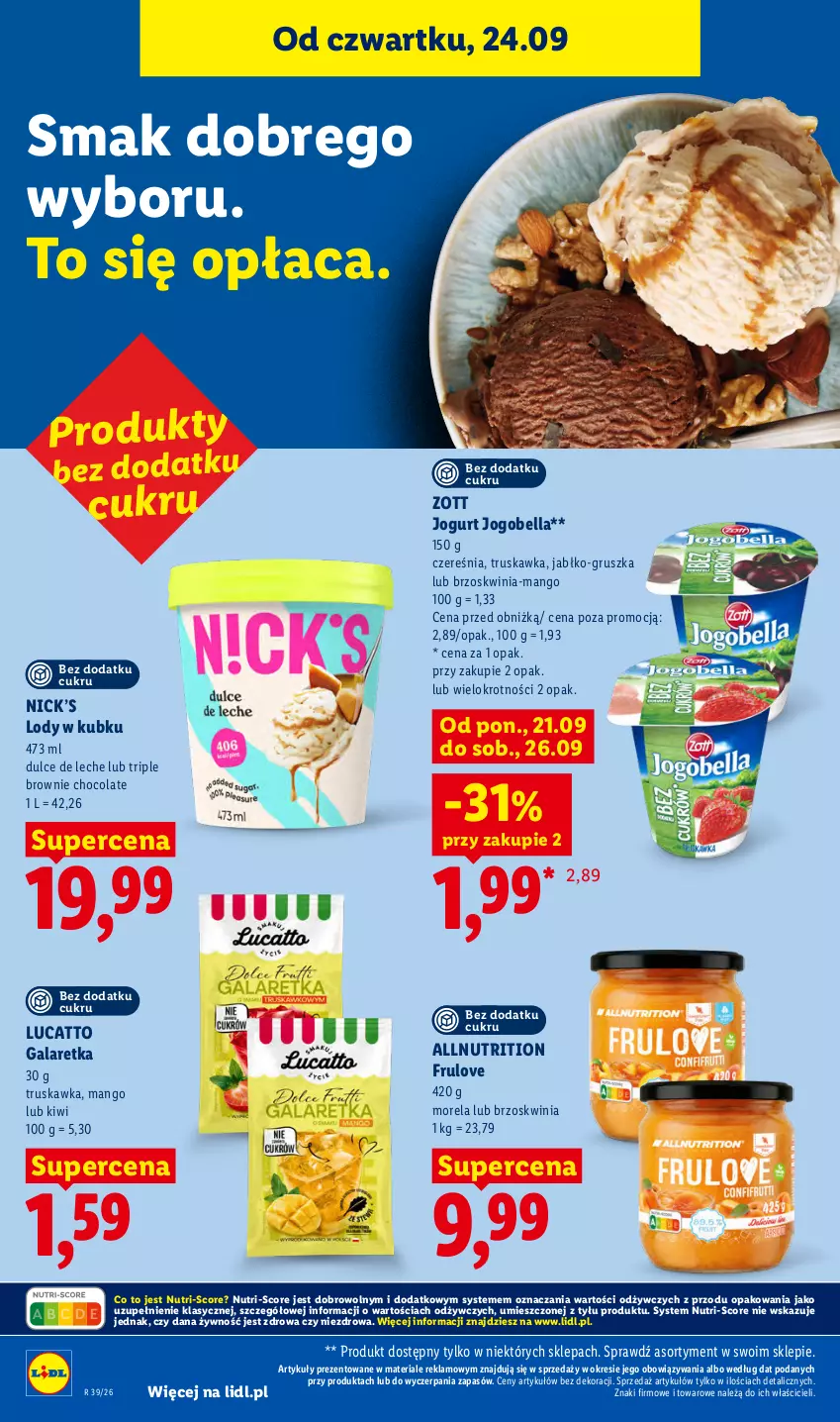 Gazetka promocyjna Lidl - Gazetka ważna od 24.09 do 26.09 - ważna 24.09 do 26.09.2026 - strona 74 - produkty: Bell, Bella, Brownie, Gala, Galaretka, Jogobella, Jogurt, Kiwi, Lody, Mango, Morela, Zott