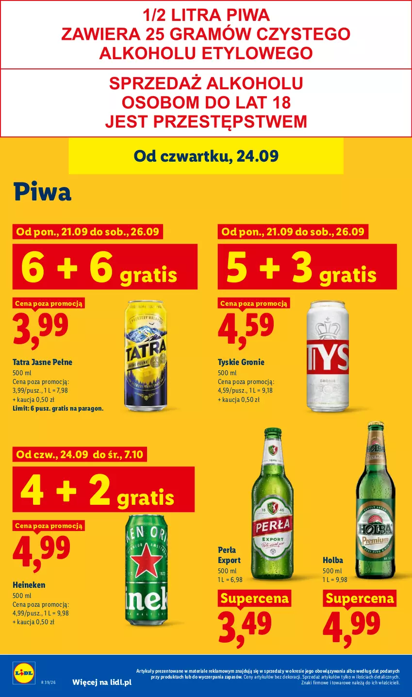 Gazetka promocyjna Lidl - Gazetka ważna od 24.09 do 26.09 - ważna 24.09 do 26.09.2026 - strona 80 - produkty: Gra, Heineken, Perła, Piwa, Por, Tatra, Tyskie
