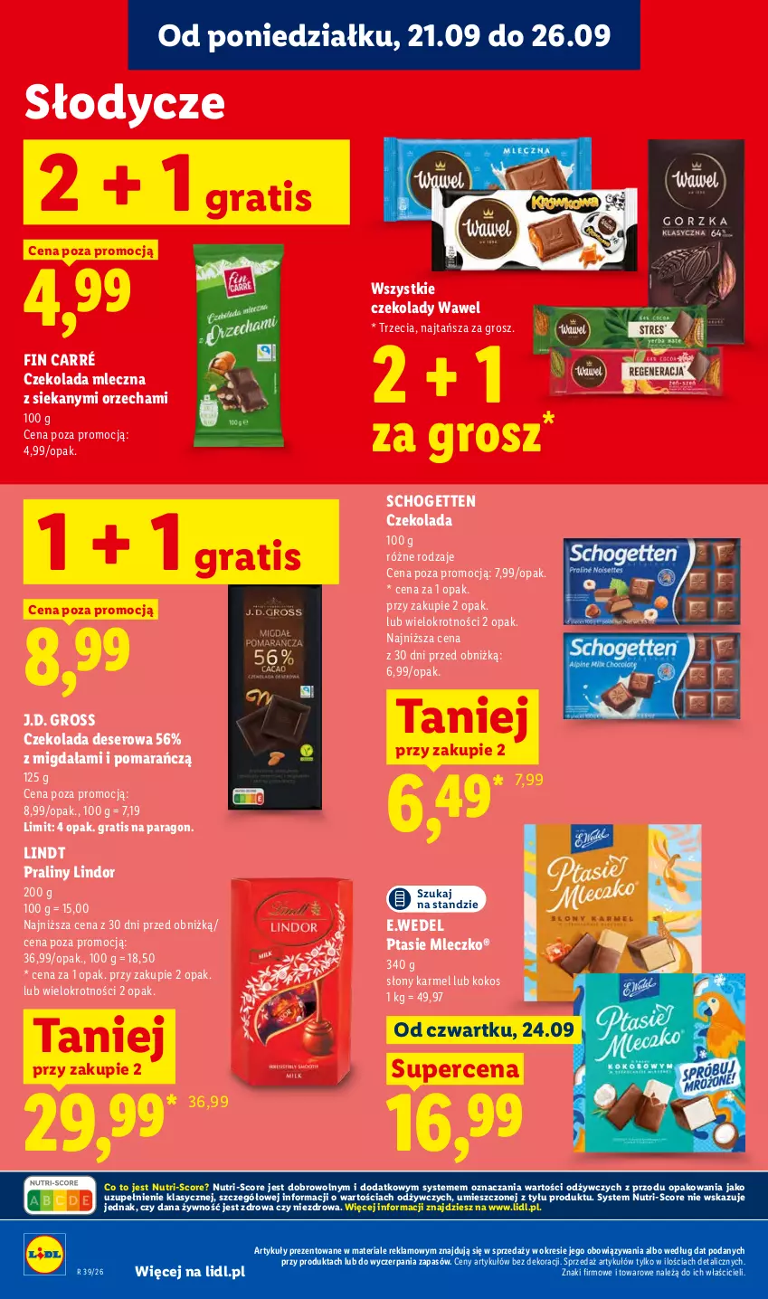 Gazetka promocyjna Lidl - Gazetka ważna od 24.09 do 26.09 - ważna 24.09 do 26.09.2026 - strona 86 - produkty: Czekolada, Czekolada mleczna, Deser, Gra, Kokos, Lindor, Lindt, Mleczko, Praliny, Ptasie mleczko, Schogetten, Ser, Wawel
