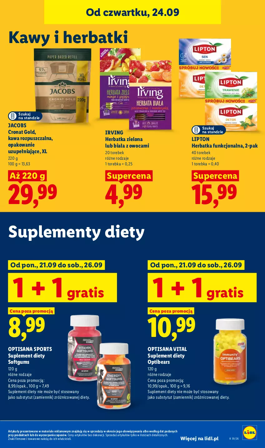 Gazetka promocyjna Lidl - Gazetka ważna od 24.09 do 26.09 - ważna 24.09 do 26.09.2026 - strona 89 - produkty: Gra, Irving, Isana, Jacobs, Kawa, Kawa rozpuszczalna, Lipton, Por, Sport, Suplement diety, Torebka