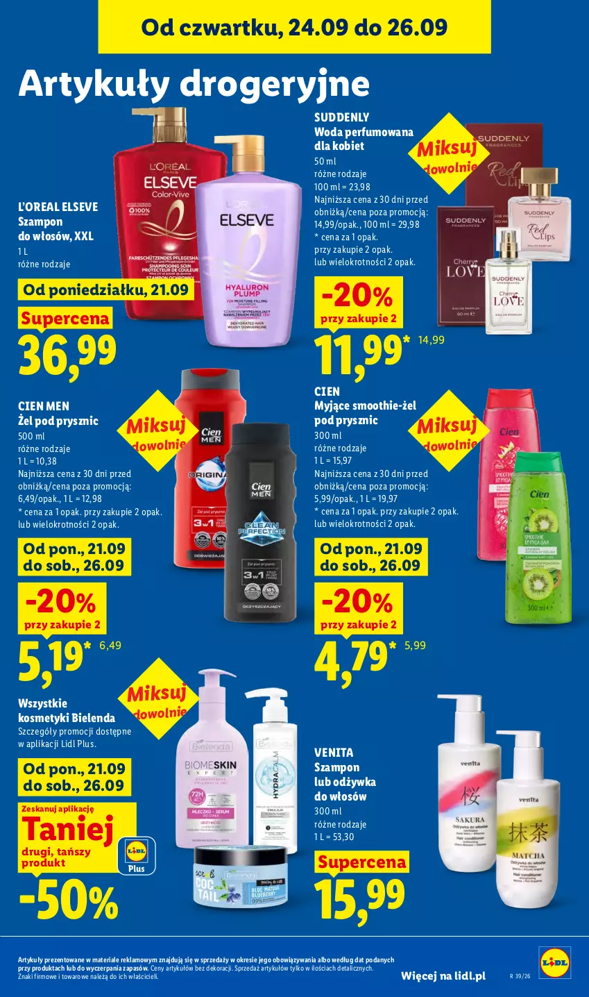 Gazetka promocyjna Lidl - Gazetka ważna od 24.09 do 26.09 - ważna 24.09 do 26.09.2026 - strona 97 - produkty: Bielenda, Elseve, Odżywka, Perfum, Smoothie, Szampon, Woda, Woda perfumowana