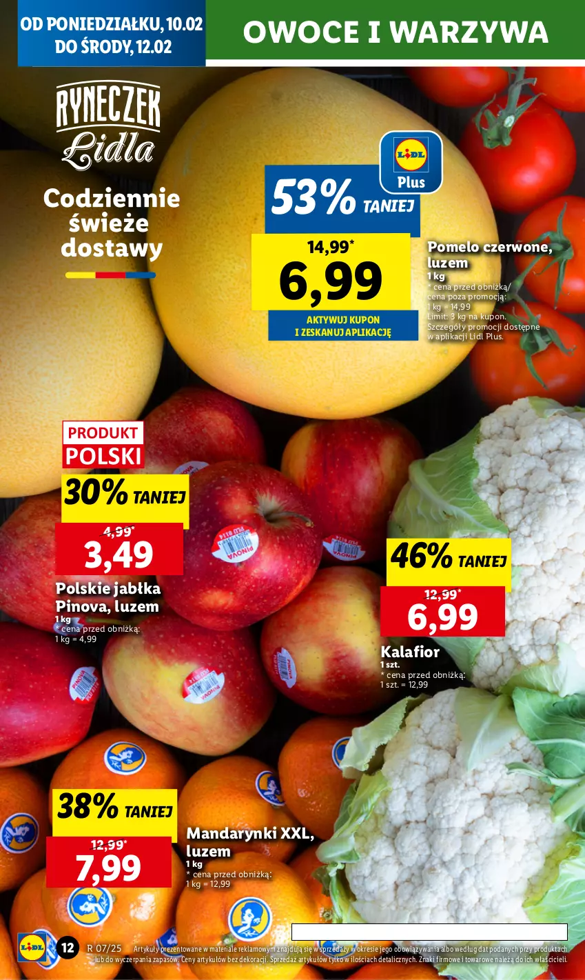 Gazetka promocyjna Lidl - GAZETKA - ważna 10.02 do 12.02.2025 - strona 12 - produkty: Jabłka, Kalafior, Mandarynki, Owoce, Pomelo, Warzywa