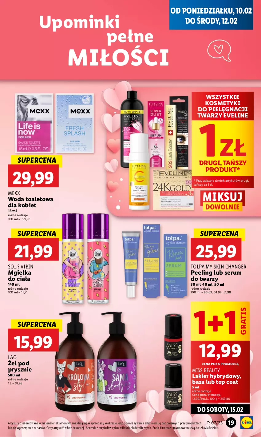 Gazetka promocyjna Lidl - GAZETKA - ważna 10.02 do 12.02.2025 - strona 21 - produkty: Eveline, Gra, Kosmetyki do pielęgnacji, Lakier, Lakier hybrydowy, Mexx, Peeling, Rum, Ser, Serum, Serum do twarzy, Tołpa, Top, Woda, Woda toaletowa