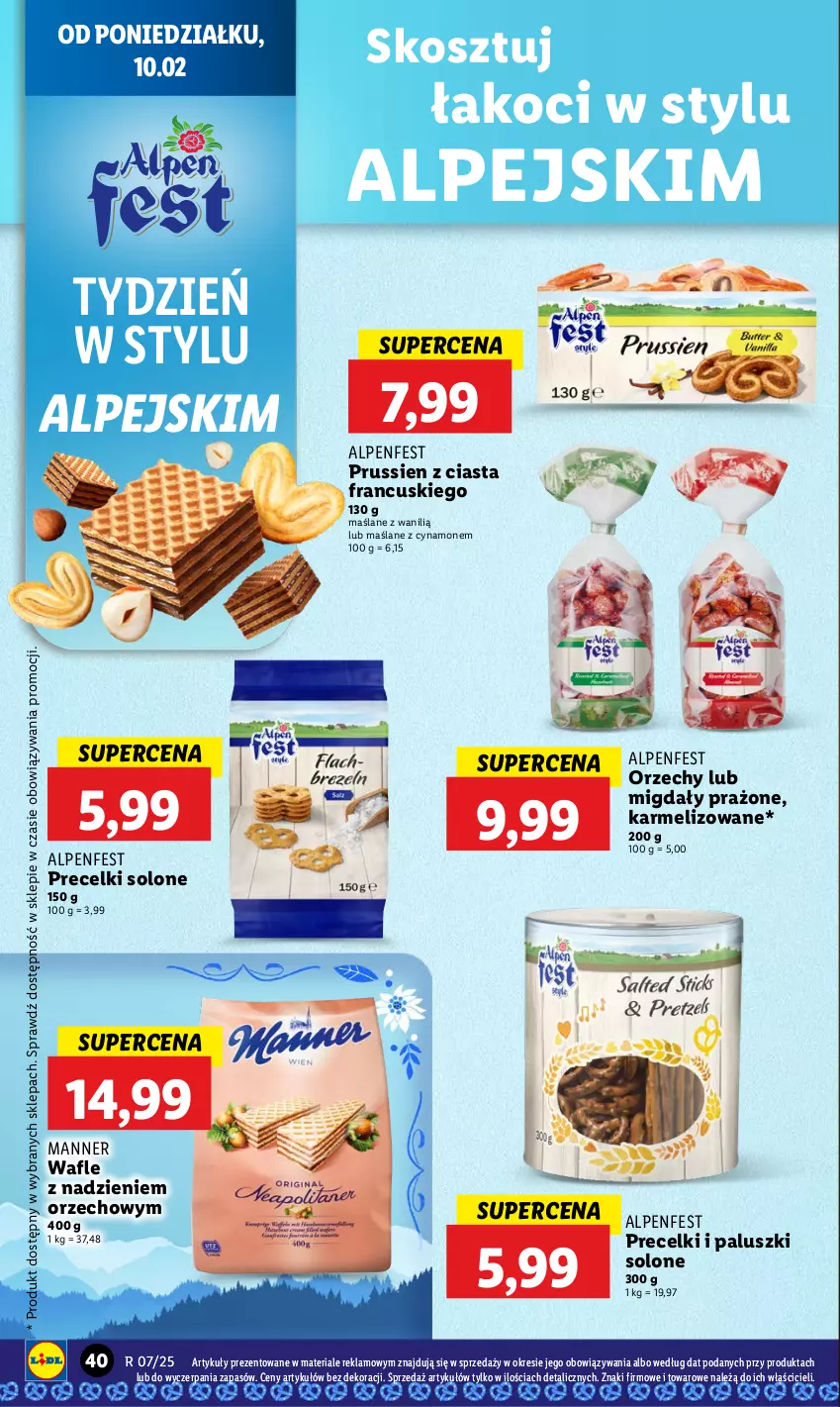 Gazetka promocyjna Lidl - GAZETKA - ważna 10.02 do 12.02.2025 - strona 44 - produkty: Koc, Kosz, Migdały, Precelki, Wafle