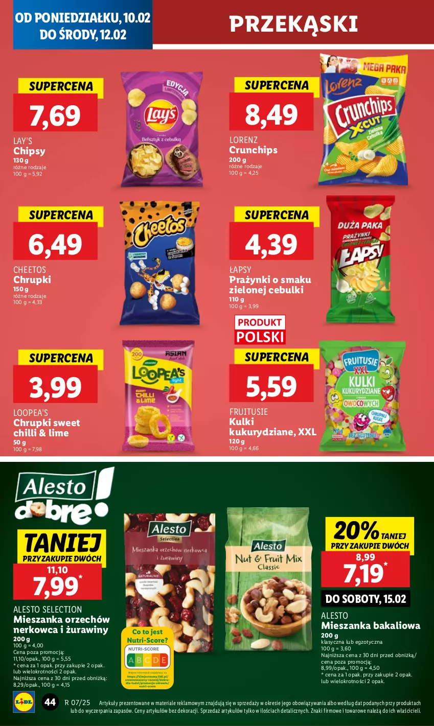 Gazetka promocyjna Lidl - GAZETKA - ważna 10.02 do 12.02.2025 - strona 48 - produkty: Cheetos, Chipsy, Chrupki, Crunchips, Lay’s, Lorenz, Mieszanka bakaliowa