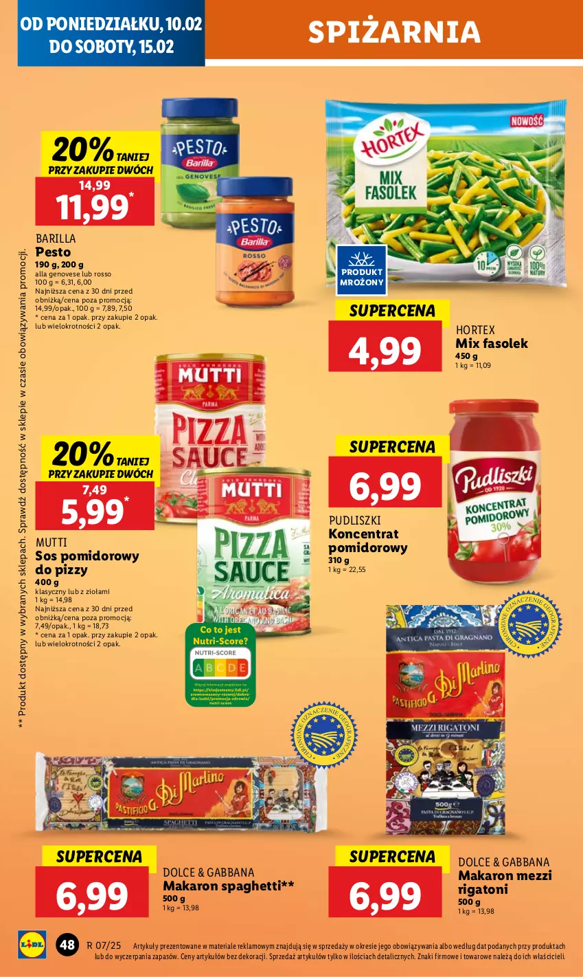 Gazetka promocyjna Lidl - GAZETKA - ważna 10.02 do 12.02.2025 - strona 54 - produkty: Barilla, Fa, Hortex, Koncentrat pomidorowy, Makaron, Pesto, Pudliszki, Sos, Sos pomidorowy, Spaghetti