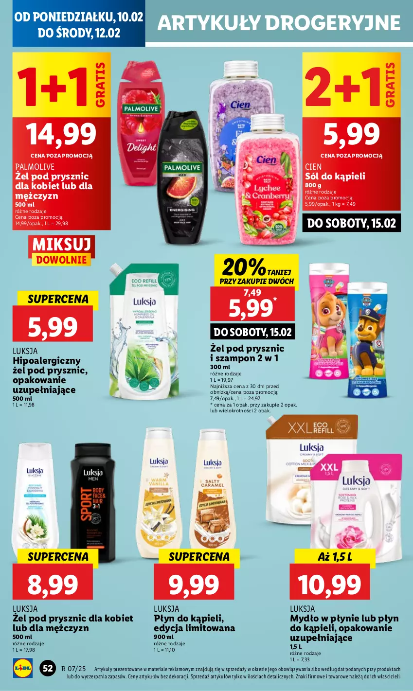 Gazetka promocyjna Lidl - GAZETKA - ważna 10.02 do 12.02.2025 - strona 58 - produkty: Gra, Luksja, Mydło, Mydło w płynie, Palmolive, Płyn do kąpieli, Sól, Sól do kąpieli, Szampon