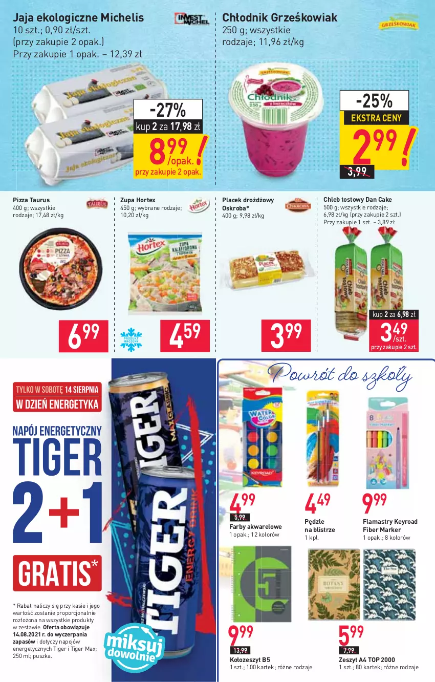 Gazetka promocyjna Stokrotka - Market - ważna 12.08 do 18.08.2021 - strona 4 - produkty: Chleb, Chleb tostowy, Dan Cake, Fa, Flamastry, Hortex, Jaja, Marker, Pizza, Por, Tiger, Top, Zupa