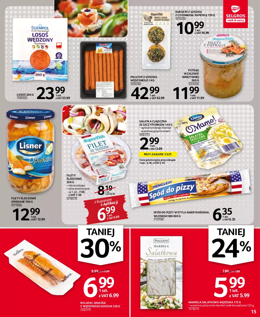 Gazetka promocyjna Selgros - Oferta spożywcza - ważna 17.11 do 30.11.2022 - strona 15 - produkty: Burger, Pstrąg, Sałat, Sałatka, Sos, Spód do pizzy