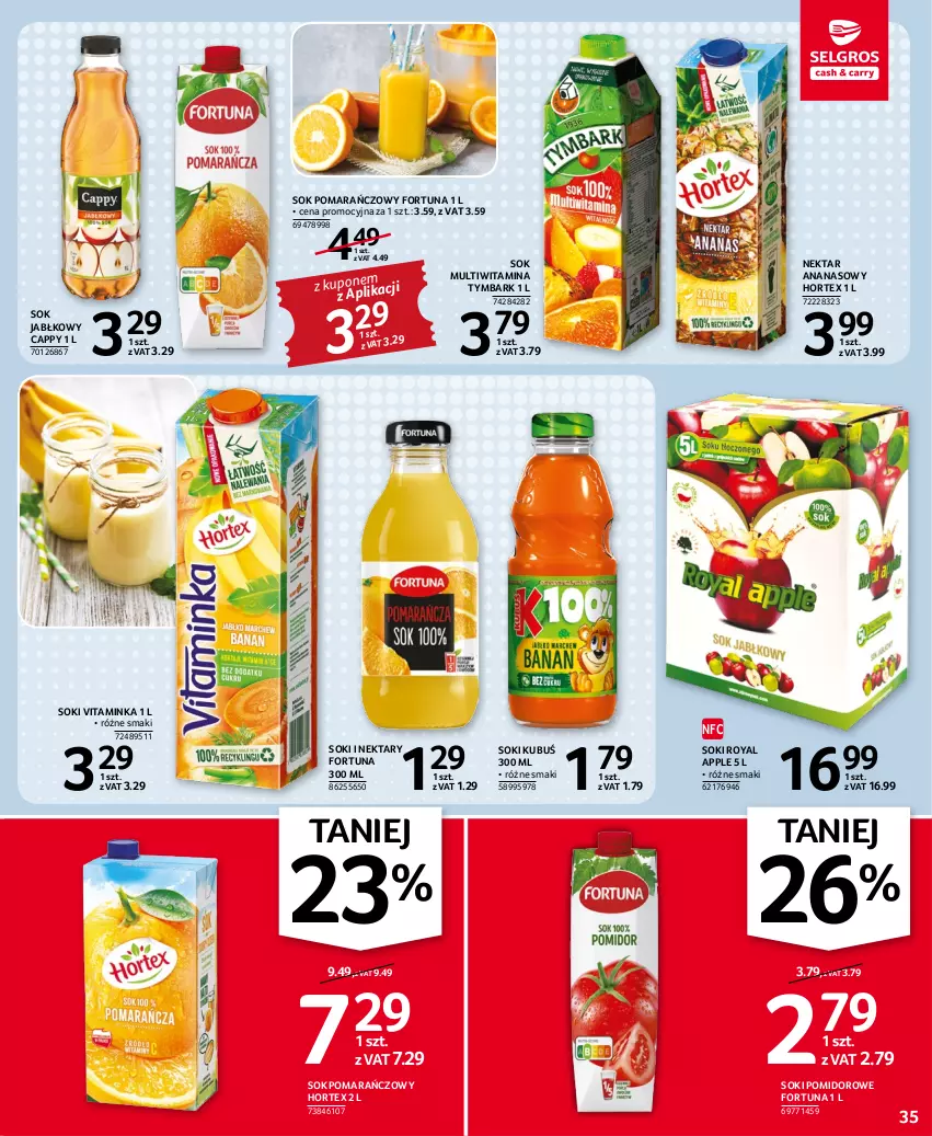 Gazetka promocyjna Selgros - Oferta spożywcza - ważna 17.11 do 30.11.2022 - strona 35 - produkty: Ananas, Cappy, Fortuna, Hortex, Inka, Kubuś, Nektar, Sok, Sok jabłkowy, Sok pomarańczowy, Tymbark