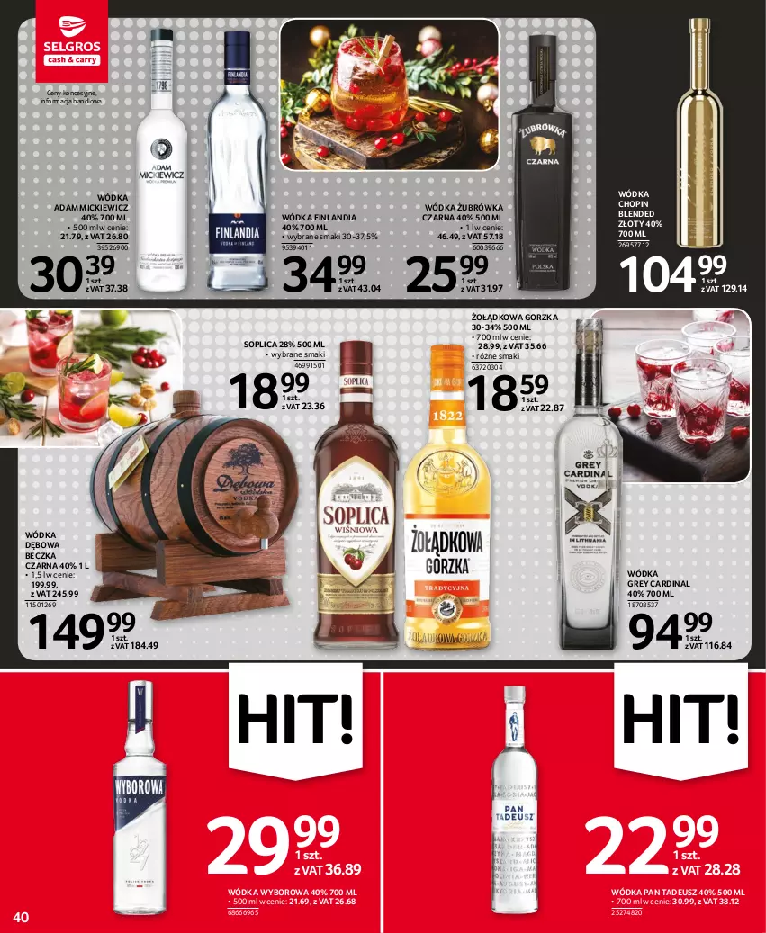 Gazetka promocyjna Selgros - Oferta spożywcza - ważna 17.11 do 30.11.2022 - strona 40 - produkty: Finlandia, Soplica, Wódka, Wyborowa