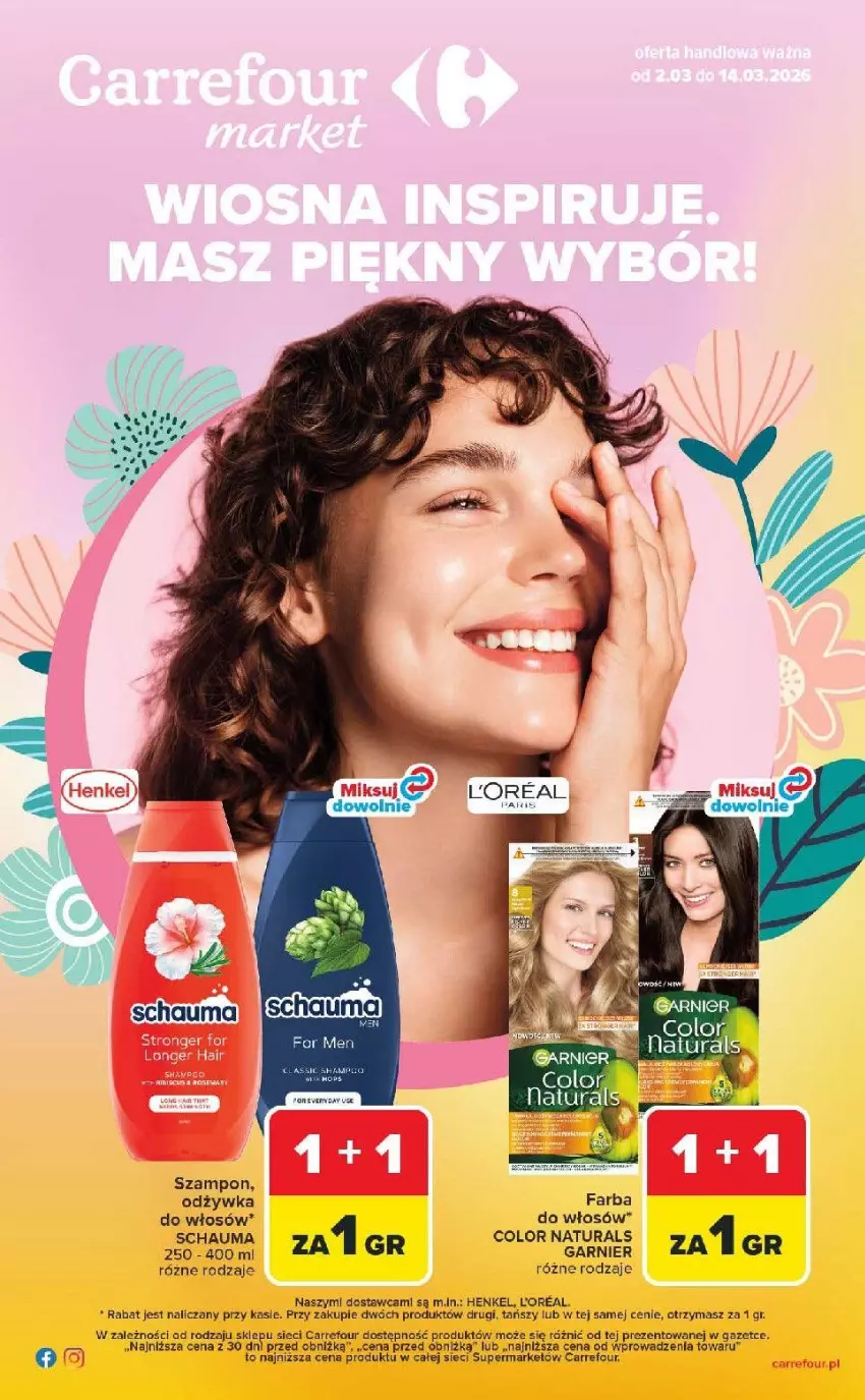Gazetka promocyjna Carrefour - Gazetka Hity dla urody! - ważna 02.03 do 14.03.2026 - strona 1 - produkty: Fa, Garnier, Odżywka, Schauma, Szampon