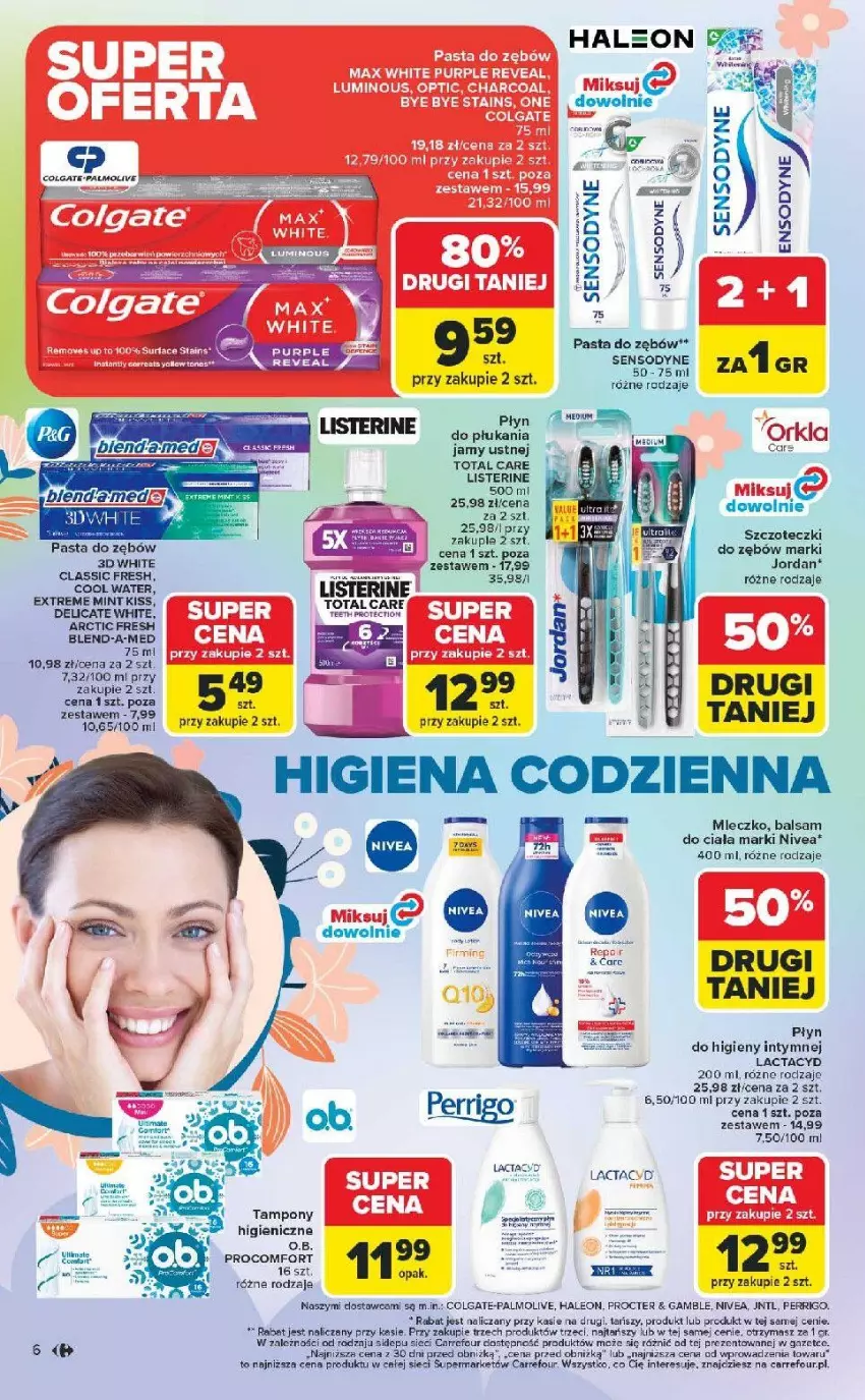 Gazetka promocyjna Carrefour - Gazetka Hity dla urody! - ważna 02.03 do 14.03.2026 - strona 6 - produkty: Blend-a-Med, Colgate, Fa, Lactacyd, LG, Listerine, Mleczko, Nivea, O.B., Por, Sensodyne, Ser, Tampony