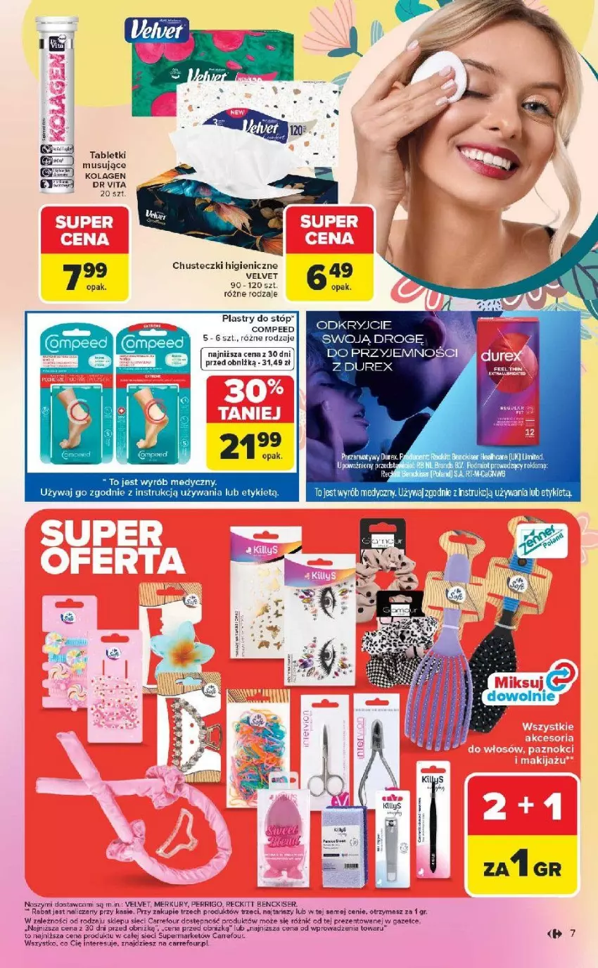Gazetka promocyjna Carrefour - Gazetka Hity dla urody! - ważna 02.03 do 14.03.2026 - strona 7 - produkty: Chusteczki, Dr Vita, Durex, Kolagen, Mus, Obraz, Prezerwatyw, Rura, Ser, Tablet, Tabletki musujące, Velvet