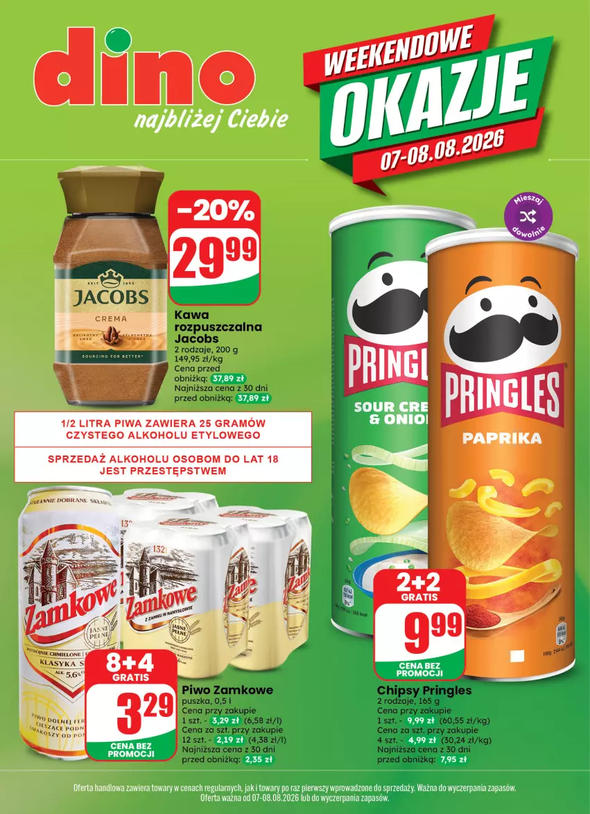 Gazetka promocyjna Dino - Weekendowe okazje - ważna 07.08 do 08.08.2026 - strona 1 - produkty: Chipsy, Jacobs, JBL, Kawa, Kawa rozpuszczalna, Piwo, Pringles