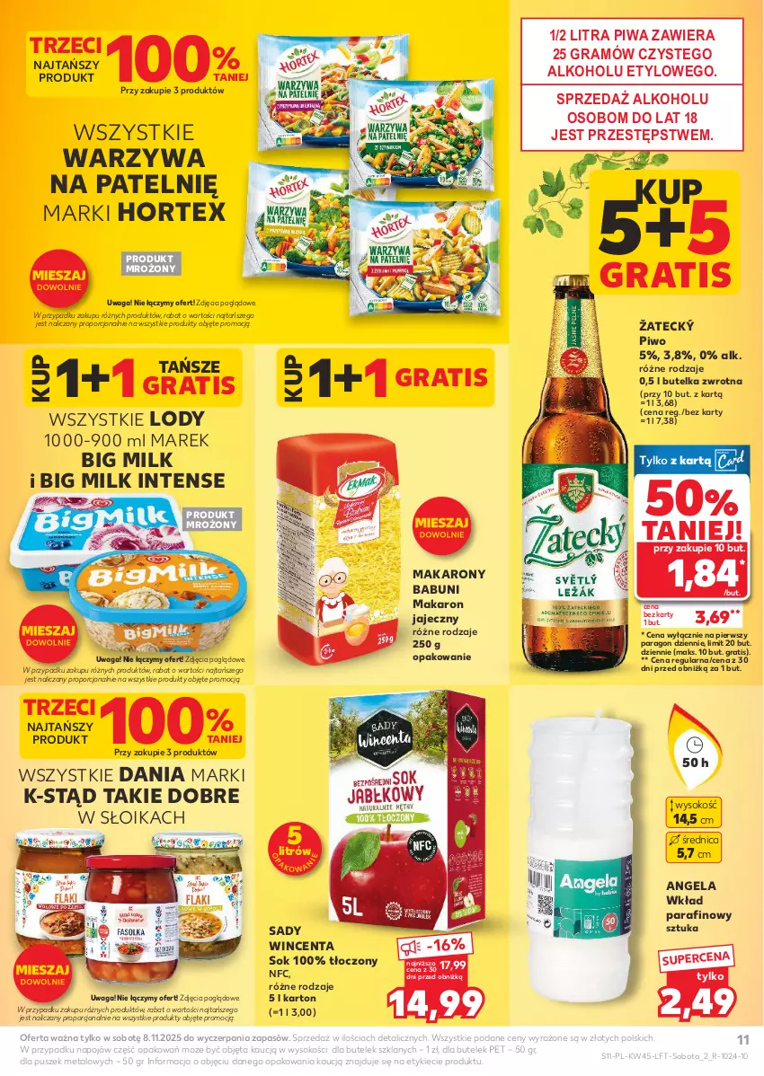 Gazetka promocyjna Kaufland - Gazetka tygodnia - ważna 06.11 do 12.11.2025 - strona 11 - produkty: Babuni, Big Milk, Gra, Hortex, Lody, Makaron, Piwa, Piwo, Por, Sok, Waga, Warzywa