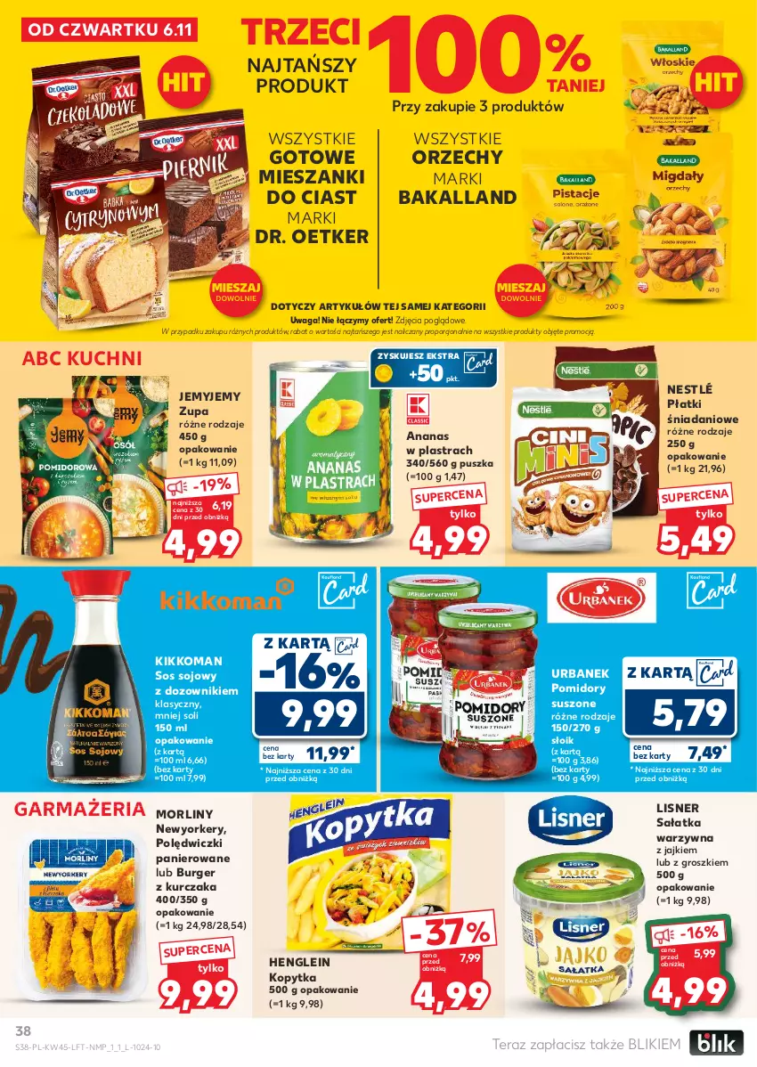 Gazetka promocyjna Kaufland - Gazetka tygodnia - ważna 06.11 do 12.11.2025 - strona 38 - produkty: Ananas, Ananas w plastrach, Bakalland, Burger, Danio, Dozownik, Dr. Oetker, Kopytka, Kurczak, Lisner, Morliny, Nestlé, Polędwiczki panierowane, Pomidory, Por, Sałat, Sałatka, Sałatka warzywna, Sos, Sos sojowy, Tera, Waga, Zupa