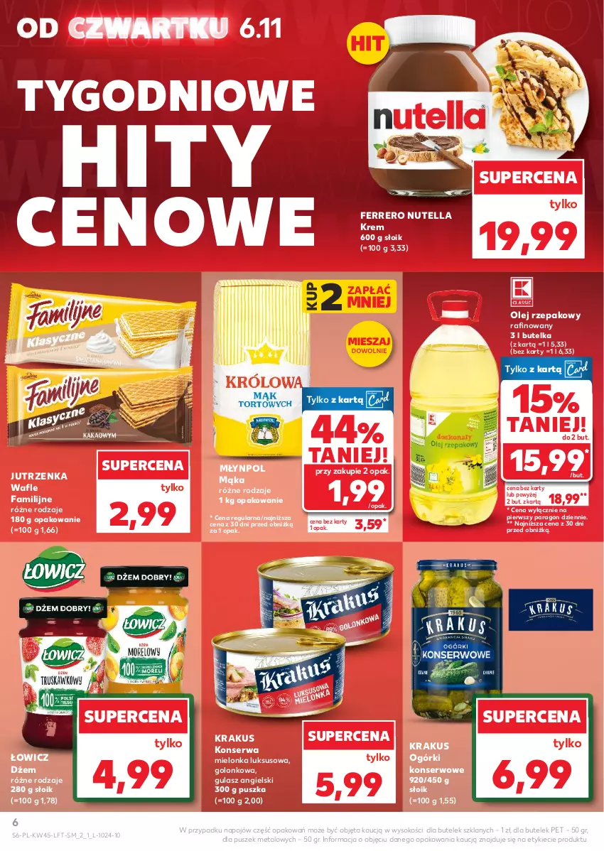 Gazetka promocyjna Kaufland - Gazetka tygodnia - ważna 06.11 do 12.11.2025 - strona 6 - produkty: Dżem, Fa, Ferrero, Jutrzenka, Krakus, Mąka, Młynpol, Nutella, Ogórki konserwowe, Olej, Olej rzepakowy, Ser, Sok, Wafle