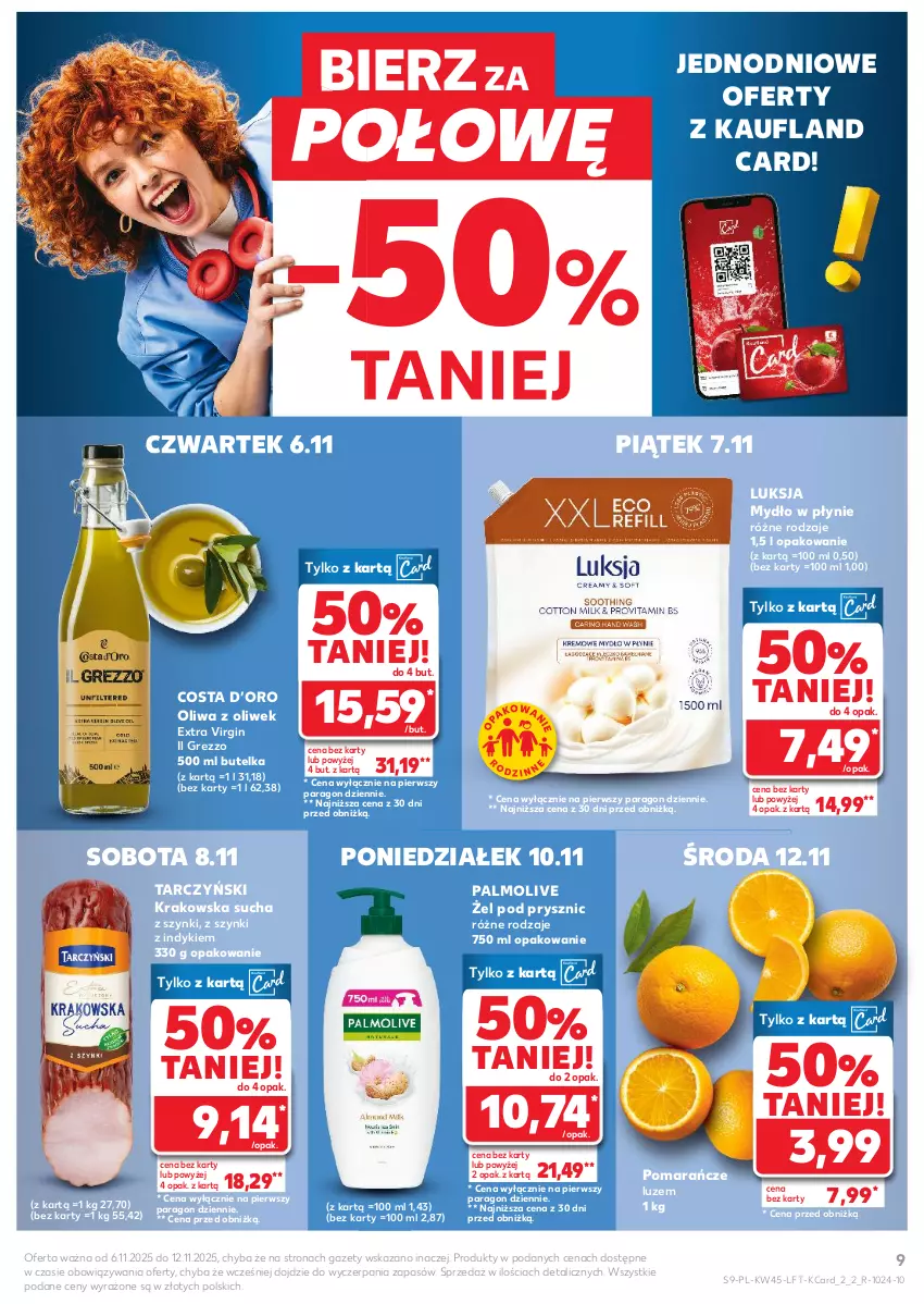 Gazetka promocyjna Kaufland - Gazetka tygodnia - ważna 06.11 do 12.11.2025 - strona 9 - produkty: Gin, Luksja, Mydło, Mydło w płynie, Oliwa, Oliwa z oliwek, Palmolive, Pomarańcze, Tarczyński