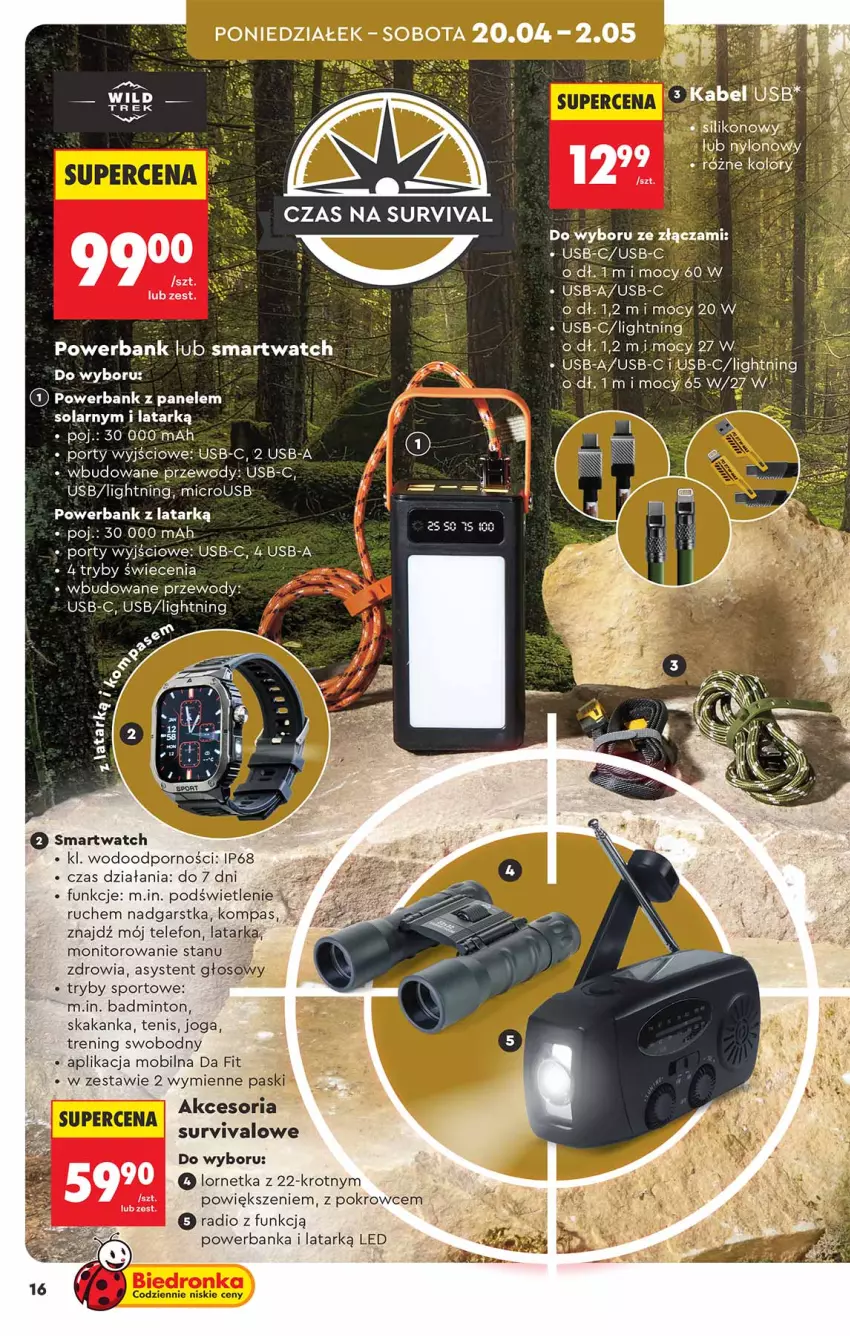 Gazetka promocyjna Biedronka - Okazje Tygodnia - ważna 18.04 do 02.05.2026 - strona 16 - produkty: Latarka, Lornetka, Mobil, Monitor, Por, Powerbank, Ser, Smartwatch, Sport, Tarka, Telefon