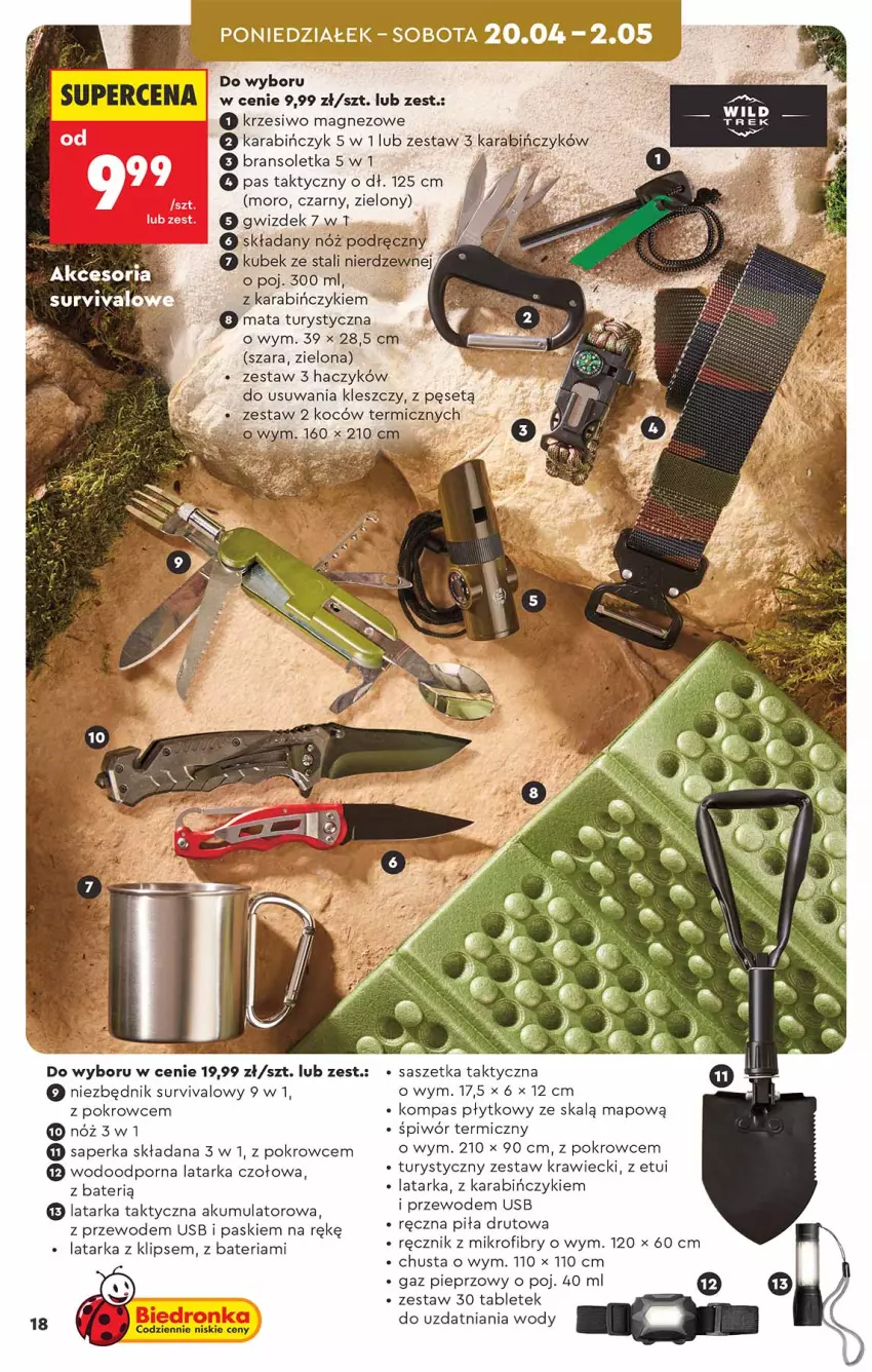 Gazetka promocyjna Biedronka - Okazje Tygodnia - ważna 18.04 do 02.05.2026 - strona 18 - produkty: Akumulator, Bateria, Bransoletka, Chusta, Haczyk, Koc, Kubek, Latarka, Latarka czołowa, Magnez, Pieprz, Por, Ręcznik, Tablet, Tarka