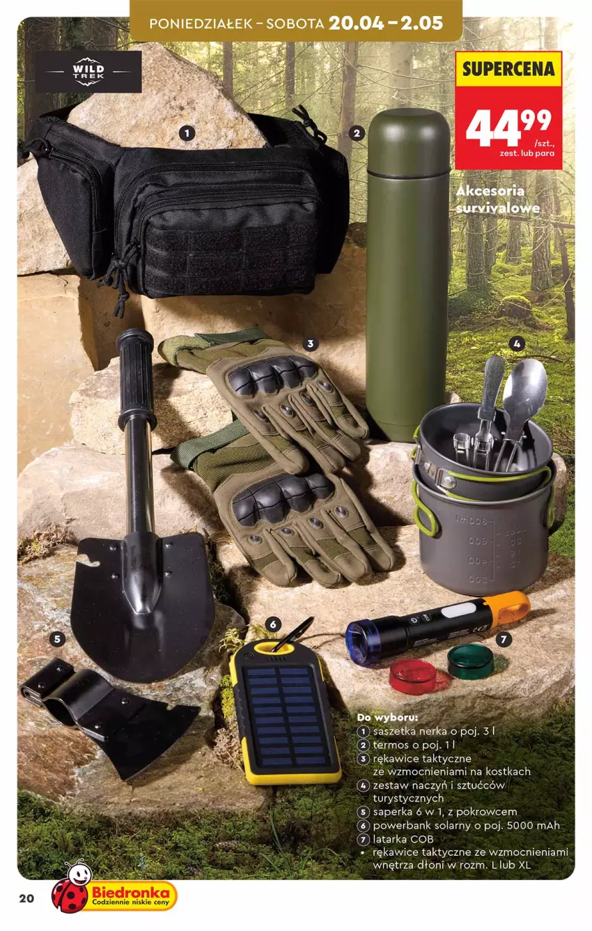 Gazetka promocyjna Biedronka - Okazje Tygodnia - ważna 18.04 do 02.05.2026 - strona 20 - produkty: Latarka, Powerbank, Rękawice, Tarka, Termos