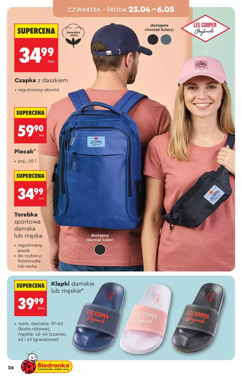 Gazetka promocyjna Biedronka - Okazje Tygodnia - ważna 18.04 do 02.05.2026 - strona 26 - produkty: Czapka, Gra, Granat, Klapki, Pasek, Plecak, Por, Sport, Torebka