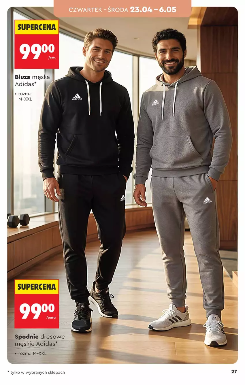 Gazetka promocyjna Biedronka - Okazje Tygodnia - ważna 18.04 do 02.05.2026 - strona 27 - produkty: Adidas, Bluza, Dres, Spodnie, Spodnie dresowe