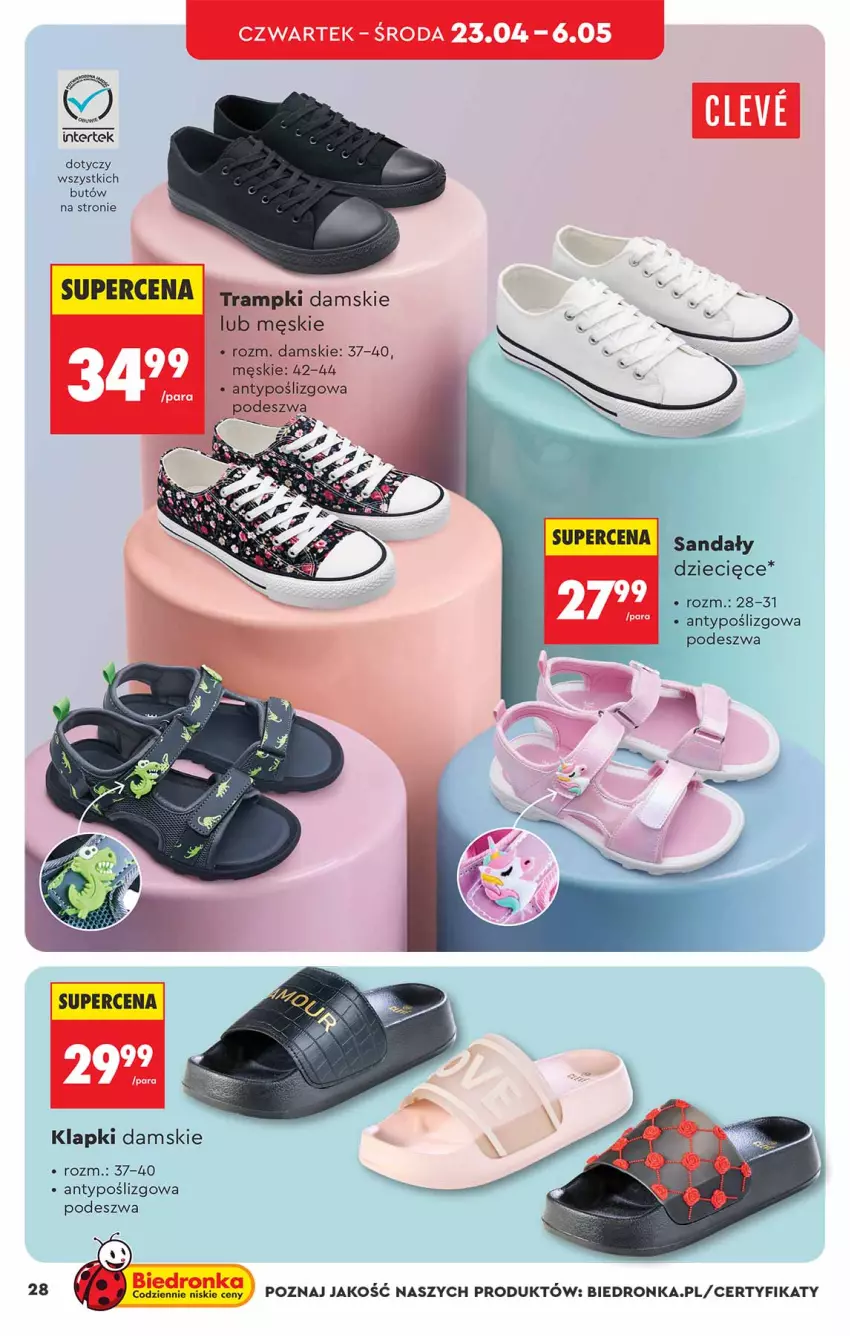 Gazetka promocyjna Biedronka - Okazje Tygodnia - ważna 18.04 do 02.05.2026 - strona 28 - produkty: Klapki, Trampki