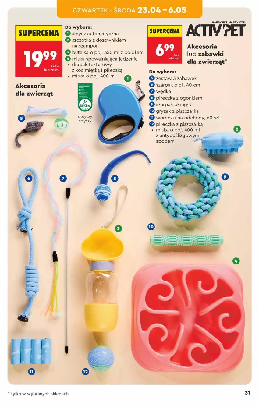 Gazetka promocyjna Biedronka - Okazje Tygodnia - ważna 18.04 do 02.05.2026 - strona 31 - produkty: Dozownik, Drapak, Gry, Koc, Miska, Smycz, Szampon, Szczotka