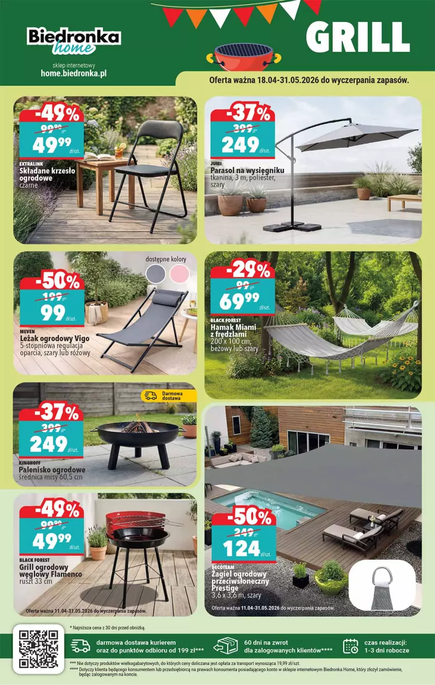 Gazetka promocyjna Biedronka - Okazje Tygodnia - ważna 18.04 do 02.05.2026 - strona 40 - produkty: Grill, Krzesło, Lack, Palenisko, Parasol, Por, Sport, Top, Tran