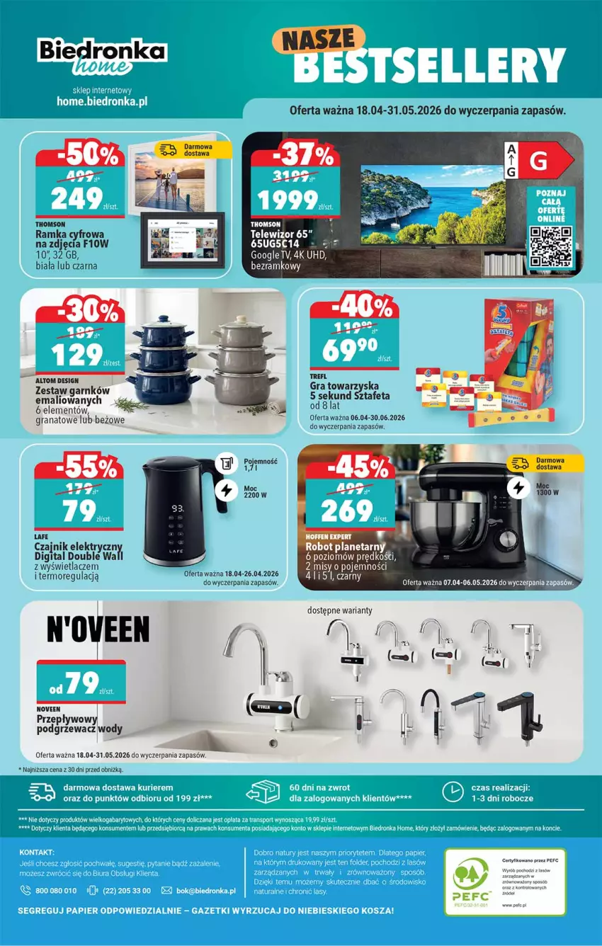 Gazetka promocyjna Biedronka - Okazje Tygodnia - ważna 18.04 do 02.05.2026 - strona 44 - produkty: 5 Sekund, Czajnik, Fa, Feta, Gra, Granat, Kawa, Mop, Por, Ramka, Robot, Robot planetarny, Telewizor, Thomson