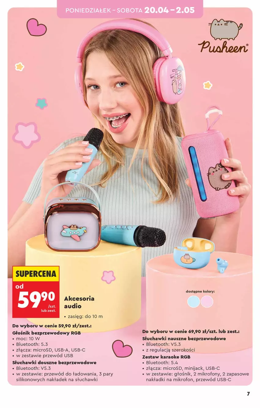 Gazetka promocyjna Biedronka - Okazje Tygodnia - ważna 18.04 do 02.05.2026 - strona 7 - produkty: Głośnik, Mikrofon, Przewód, Słuchawki