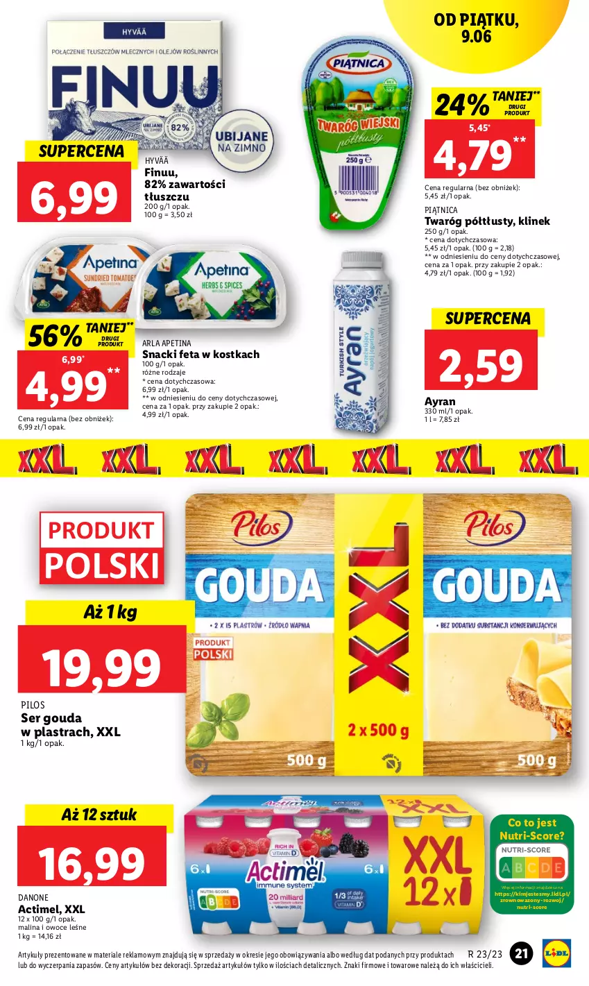 Gazetka promocyjna Lidl - GAZETKA - ważna 09.06 do 10.06.2023 - strona 29 - produkty: Actimel, Danone, Feta, Finuu, Gouda, Owoce, Piątnica, Pilos, Ser, Twaróg, Twaróg półtłusty, Wazon