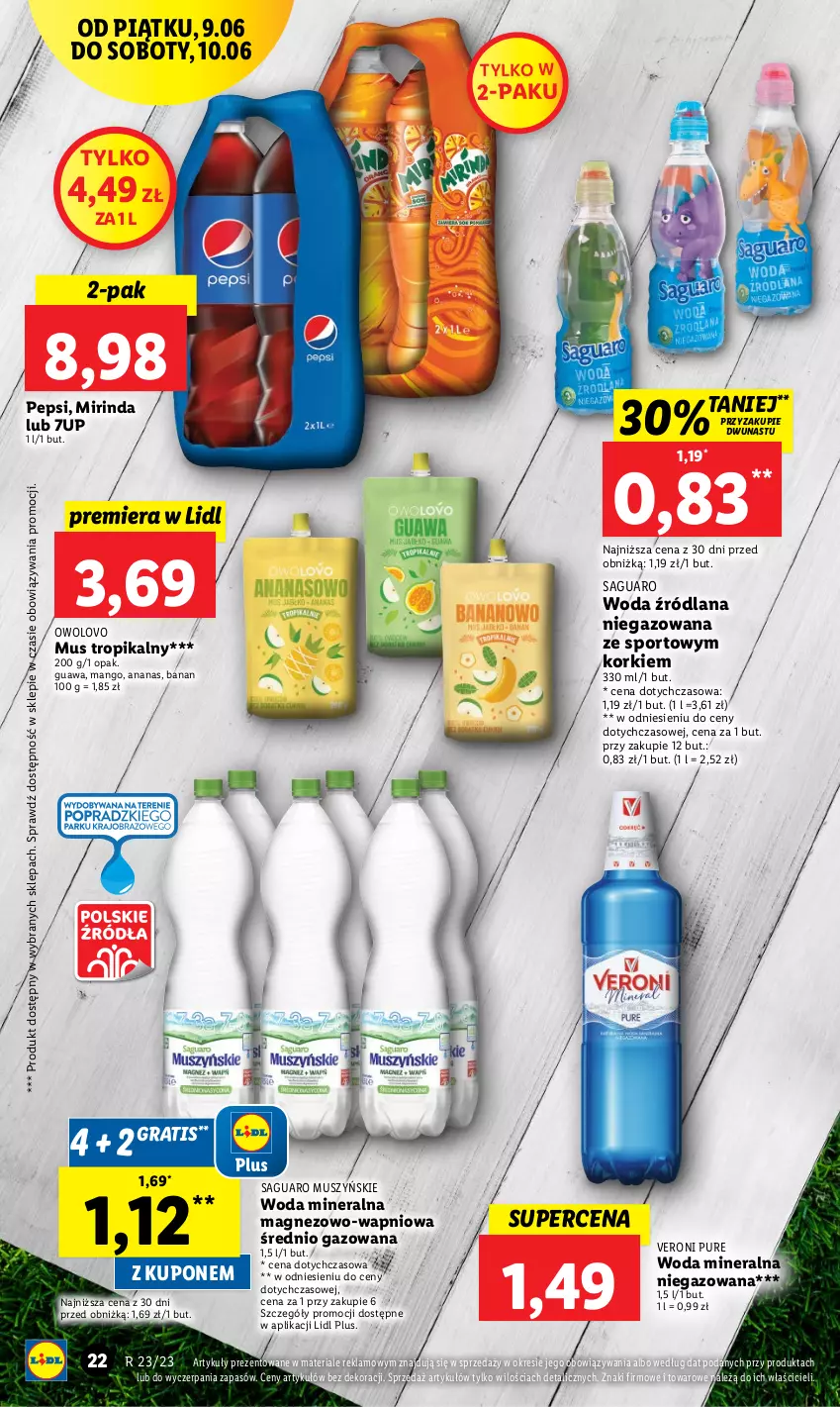 Gazetka promocyjna Lidl - GAZETKA - ważna 09.06 do 10.06.2023 - strona 30 - produkty: 7up, Ananas, Gra, LANA, Magnez, Mango, Mirinda, Mus, Pepsi, Por, Pur, Sport, Woda, Woda mineralna