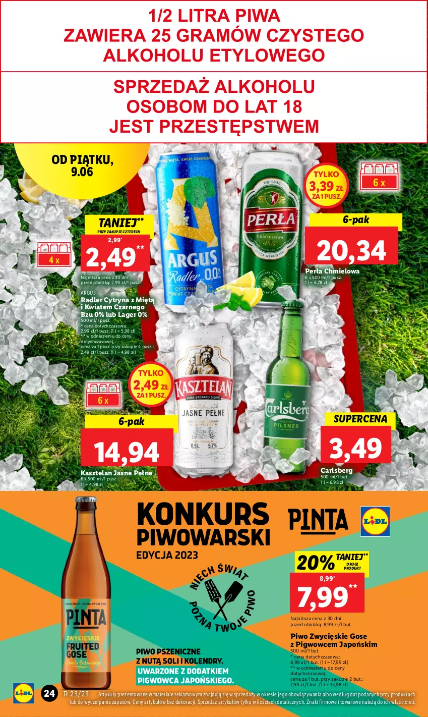 Gazetka promocyjna Lidl - GAZETKA - ważna 09.06 do 10.06.2023 - strona 34 - produkty: Carlsberg, Kasztelan, Perła, Piwo, Radler