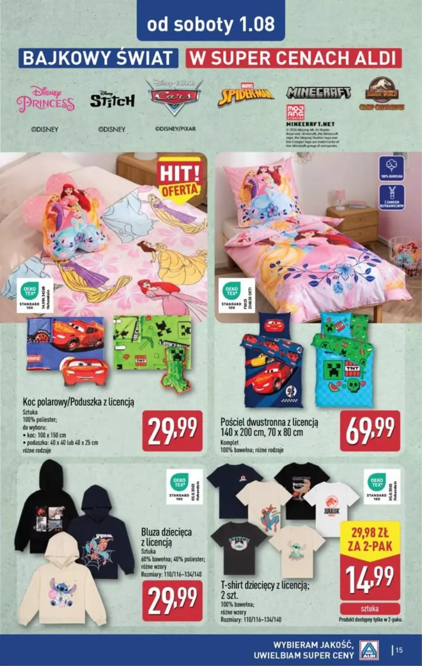 Gazetka promocyjna Aldi - Przygotuj się na kolejny tydzień - ważna 29.07 do 01.08.2026 - strona 15 - produkty: Bluza, Dzieci, Koc, Poduszka, T-shirt, Wełna