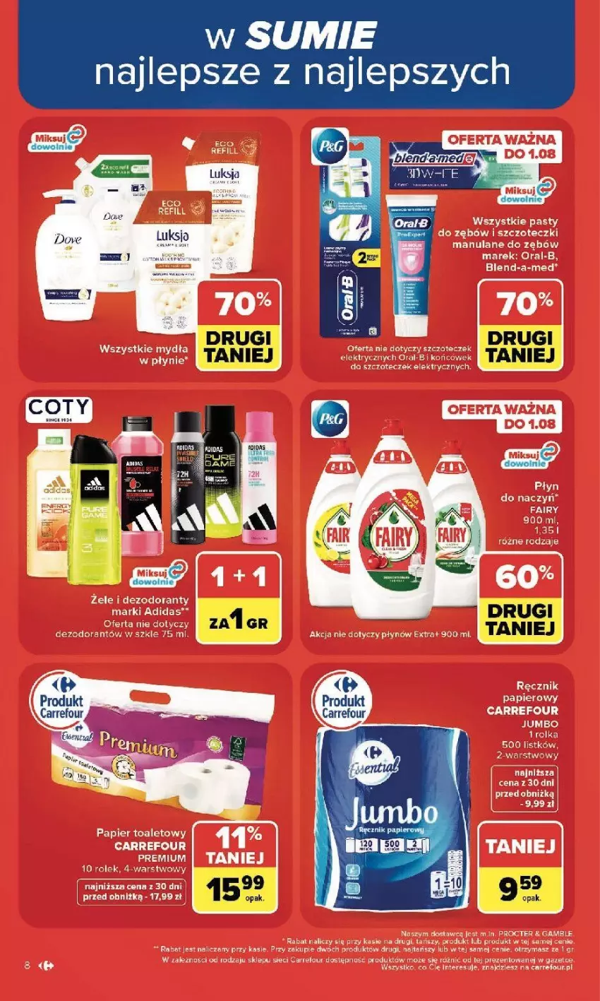 Gazetka promocyjna Carrefour - Gazetka Carrefour, Market z SUMIE najlepszy, od poniedziałku - ważna 20.07 do 25.07.2026 - strona 10 - produkty: Adidas, Blend-a-Med, Dezodorant, Fa, Fairy, Papier, Ręcznik
