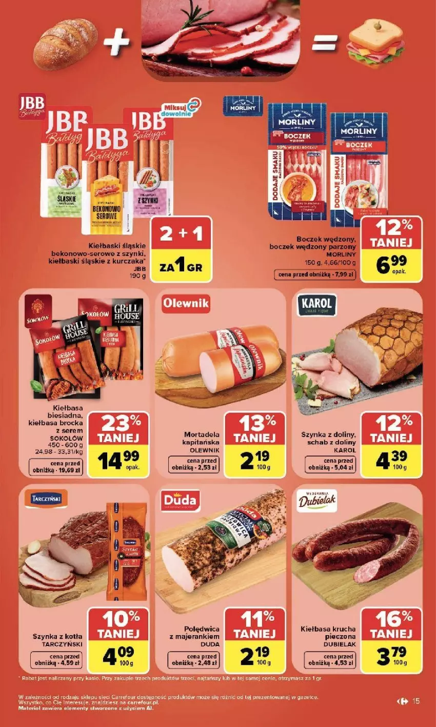 Gazetka promocyjna Carrefour - Gazetka Carrefour, Market z SUMIE najlepszy, od poniedziałku - ważna 20.07 do 25.07.2026 - strona 17 - produkty: Beko, Boczek, Duda, Fa, Kiełbasa, Kiełbasa biesiadna, Kiełbasa krucha, Kiełbaski śląskie, Kurczak, LG, Morliny, Olewnik, Piec, Polędwica, Ser, Sok, Szynka, Taft, Tarczyński