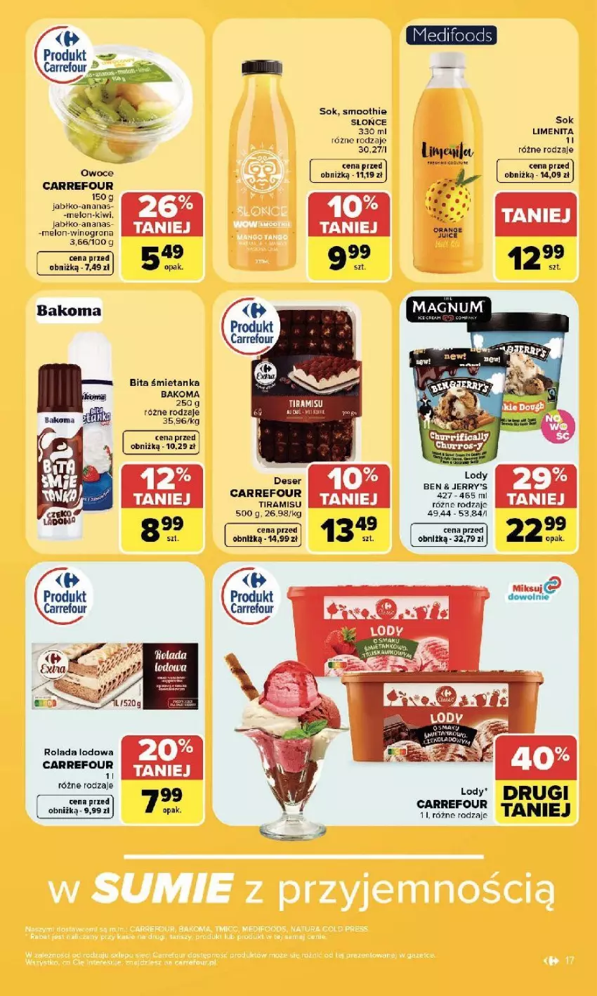 Gazetka promocyjna Carrefour - Gazetka Carrefour, Market z SUMIE najlepszy, od poniedziałku - ważna 20.07 do 25.07.2026 - strona 19 - produkty: Ananas, Bakoma, Deser, Kiwi, Lody, Melon, Rolada, Ser, Smoothie, Sok