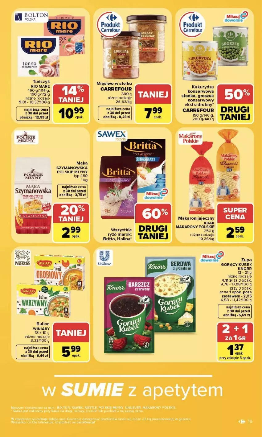 Gazetka promocyjna Carrefour - Gazetka Carrefour, Market z SUMIE najlepszy, od poniedziałku - ważna 20.07 do 25.07.2026 - strona 21 - produkty: Brit, Brita, Brugi, Bulion, Fa, Knorr, Kubek, Kukurydza, Lion, Mąka, Makaron, Polskie Młyny, Rio Mare, Ser, Tuńczyk, Zupa