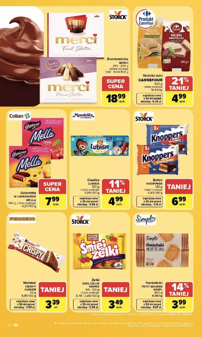 Gazetka promocyjna Carrefour - Gazetka Carrefour, Market z SUMIE najlepszy, od poniedziałku - ważna 20.07 do 25.07.2026 - strona 22 - produkty: Ciastka, Fa, Gala, Galaretka, Herbatniki, Kinder, Knoppers, Lubisie, Merci, Nimm2, Ser, Wafelek