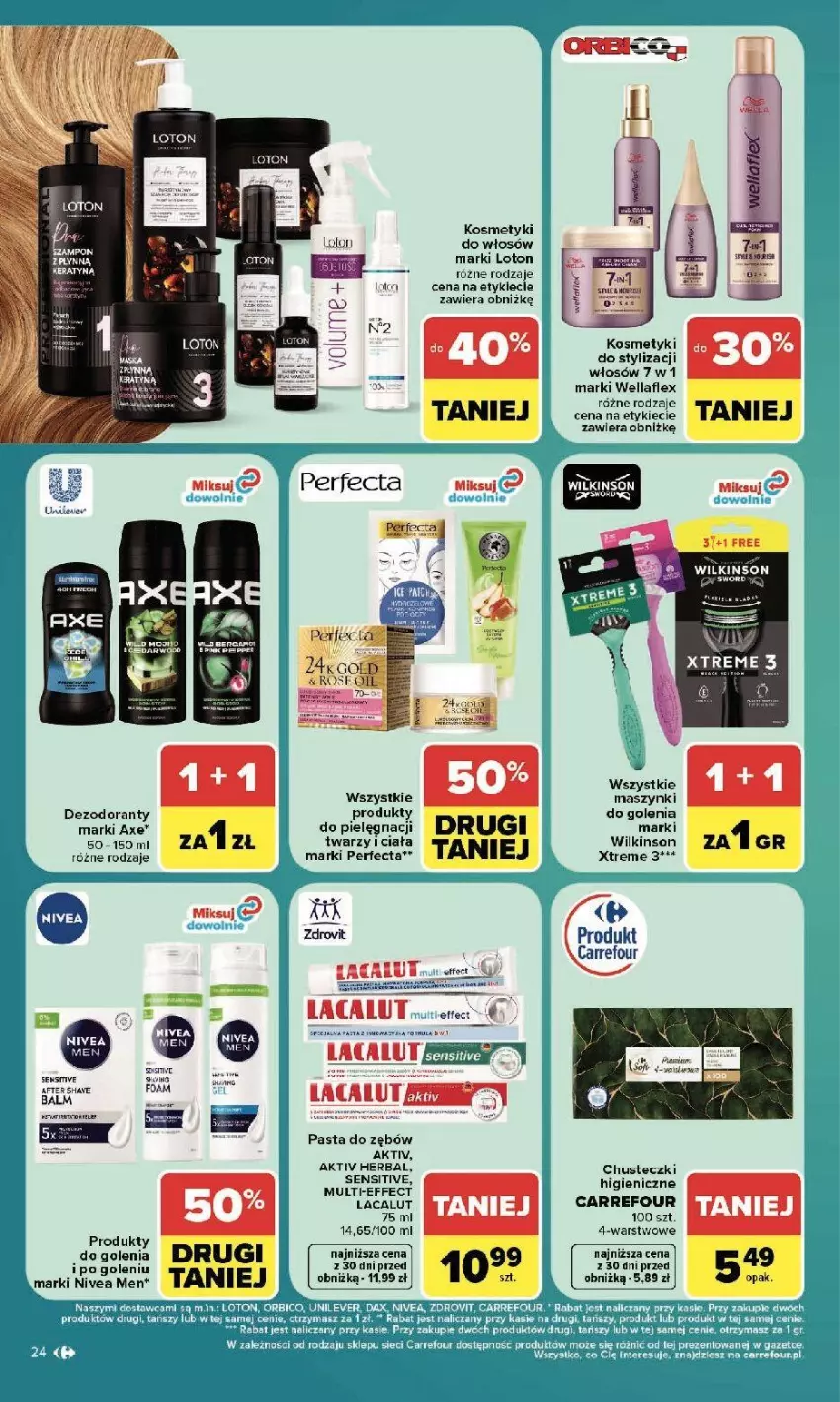 Gazetka promocyjna Carrefour - Gazetka Carrefour, Market z SUMIE najlepszy, od poniedziałku - ważna 20.07 do 25.07.2026 - strona 26 - produkty: Chusteczki, Dezodorant, Fa, Lacalut, LG, Nivea, Nivea Men, Pasta do zębów, Perfecta, Por, Wella, Wellaflex