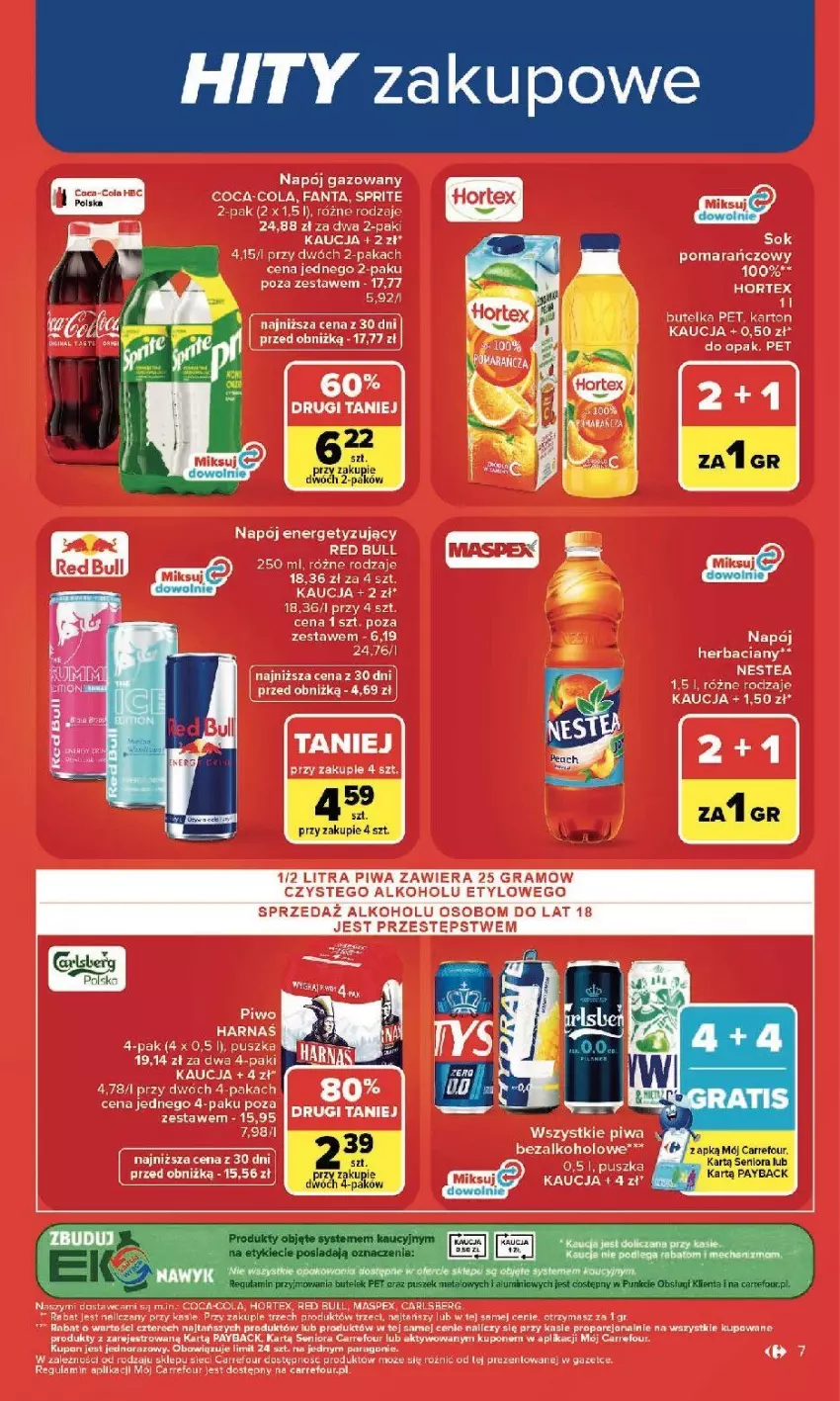 Gazetka promocyjna Carrefour - Gazetka Carrefour, Market z SUMIE najlepszy, od poniedziałku - ważna 20.07 do 25.07.2026 - strona 9 - produkty: Coca-Cola, Fa, Fanta, Gra, Hortex, Napój, Napój gazowany, Piwa, Red Bull, Sprite
