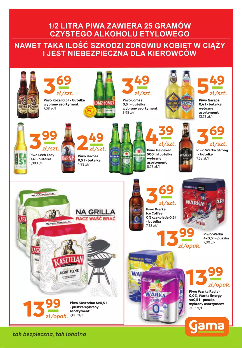 Gazetka promocyjna Gama - Gazetka Gama - ważna 17.08 do 28.08.2023 - strona 11 - produkty: Czekolada, Harnaś, Heineken, Kasztelan, Kozel, Piwo, Radler, Warka