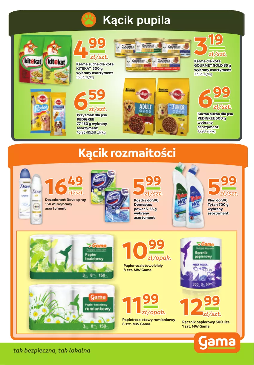 Gazetka promocyjna Gama - Gazetka Gama - ważna 17.08 do 28.08.2023 - strona 9 - produkty: Dezodorant, Domestos, Dove, Fa, Gourmet Gold, KiteKat, Kostka do wc, Papier, Papier toaletowy, Pedigree, Płyn do wc, Przysmak dla psa, Ręcznik, Rum, Tytan