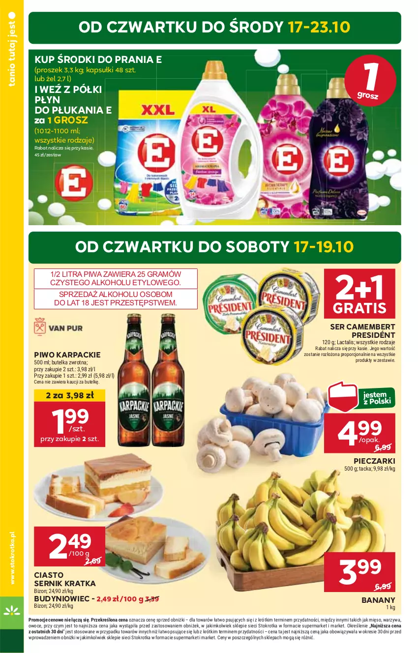 Gazetka promocyjna Stokrotka - Supermarket - ważna 17.10 do 23.10.2024 - strona 4 - produkty: Banany, Camembert, Ciasto sernik, Gra, HP, Karp, Piec, Piwa, Piwo, Płyn do płukania, Ser